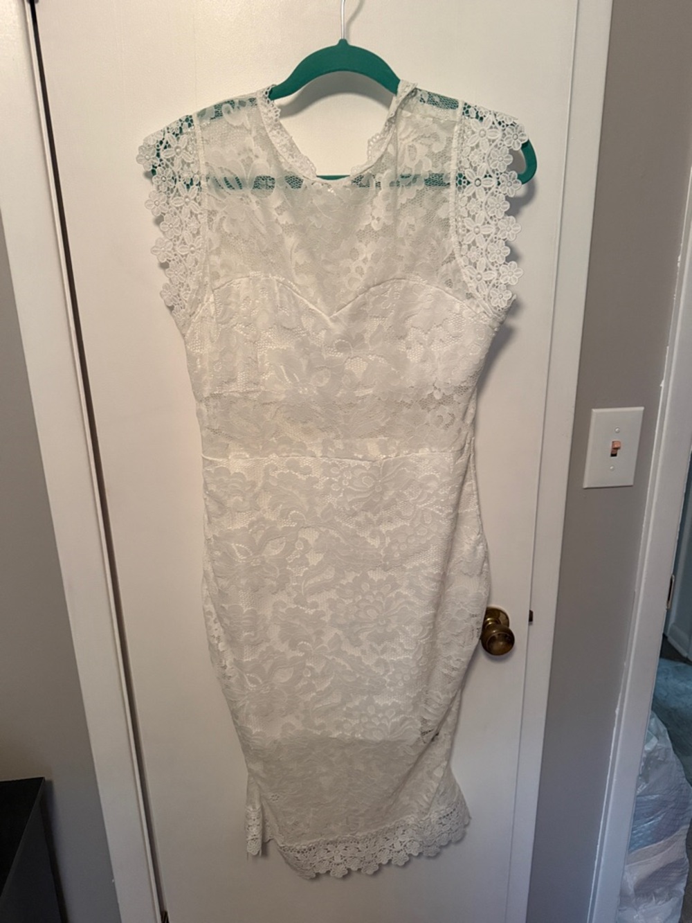 SHEIN White Lace Midi Dress with Cap Sleeves
